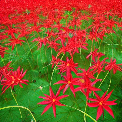 Prompt: death amidst red spider lilies