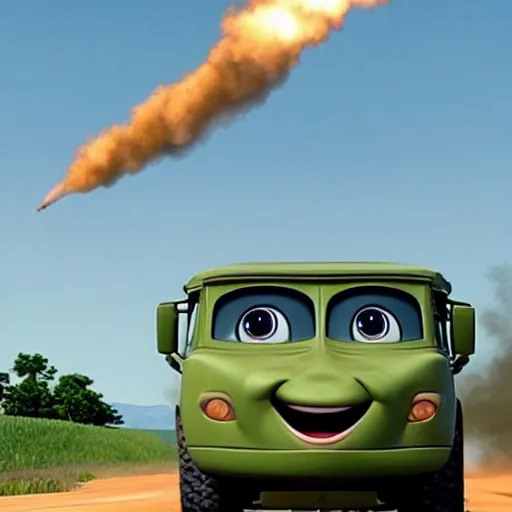 Image similar to himars mrls in cars pixar movie by disney