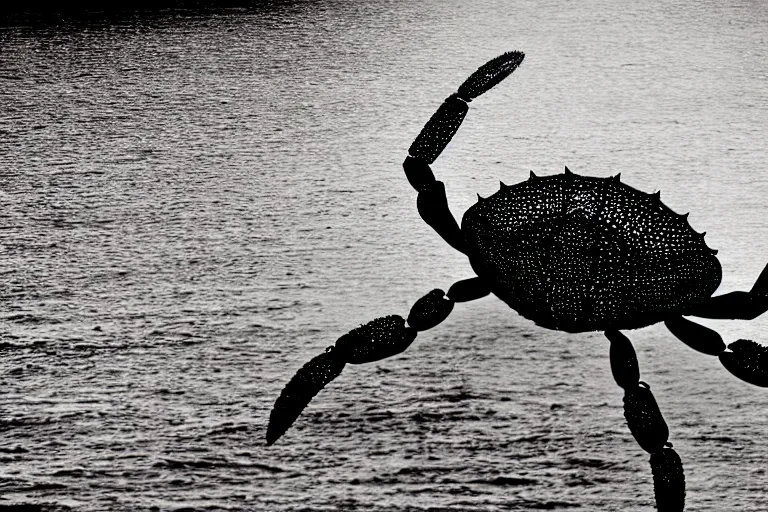 Prompt: giant crab attacking a california city, in 2 0 1 2, bathed in the the glow of the sunset, low - light photograph, photography by ansel adams