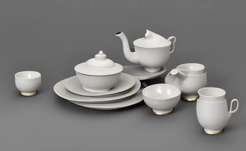 Image similar to Engalnd Porcelain tea set, chiaroscuro, soft contrast
