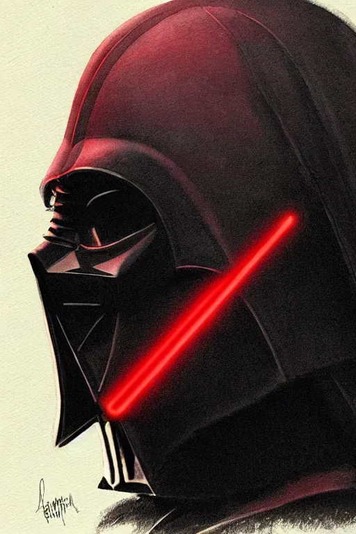 Image similar to darth vader from sideview with large shoulders, armor, dark realistic proportions concept art, detailed art realistic no lightsaber, horror monet, red, ethereal horror fantasy art by greg rutkowski and magali villanueve and monet con