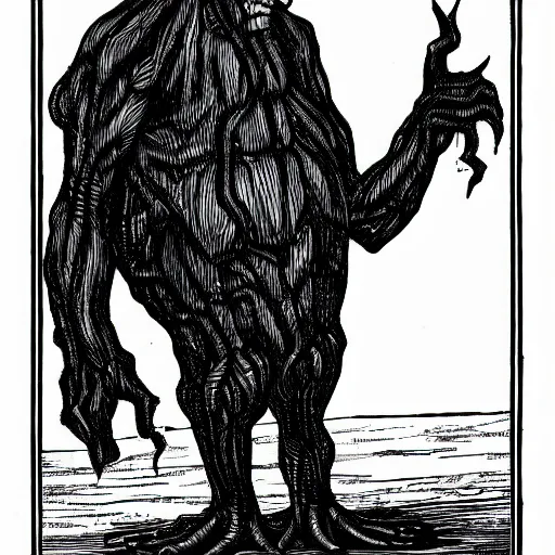 Prompt: an eldritch giant, horrid creature, evil, ominous