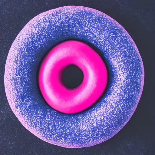 Prompt: Perfectly circular donut!!!!! in the style and shape of a blackberry!!!!!!, blended colors!!!!!, trending on artstation, 4k, 8k, professional photography, overhead shot, 35mm lens