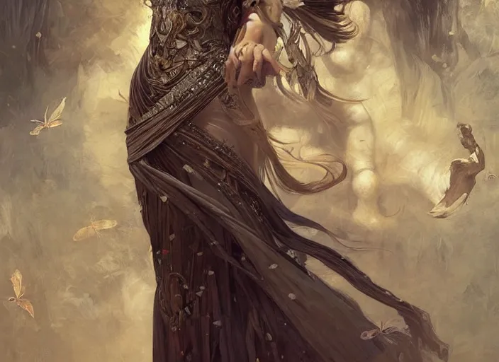 Prompt: beautiful maiden, full body, persona, fantastical, intricate, elegant, highly detailed, digital painting, art station, concept art, smooth, sharp focus, oil painting, art by caravaggio and greg rutkowski and klimt