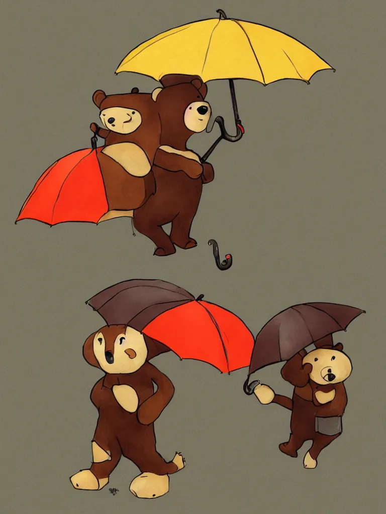 Image similar to autumn a bear with an umbrella cartoon trending on artstation