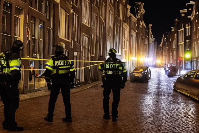 Image similar to photography of a hacker being arrested in amsterdam at night