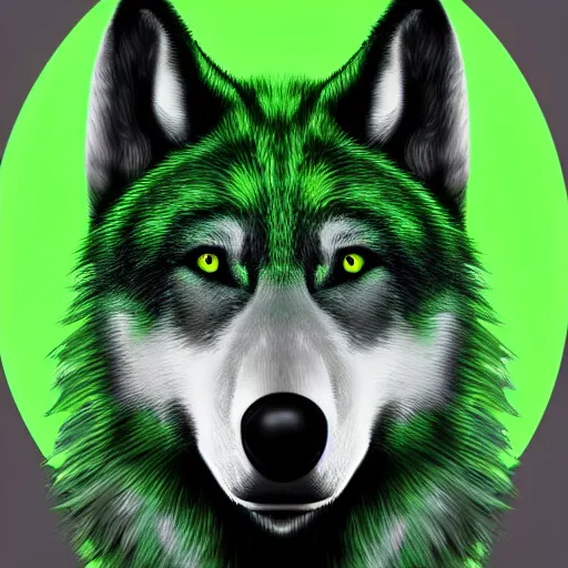 Prompt: Beautiful portrait digital painting of an anthro anthropomorphic green wolf. minimalist background