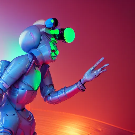 Prompt: photography of a futuristic space clown, in an colorful alien planet, ultra detail, beautiful light, high detail, 8 k, f / 2. 8, octane render