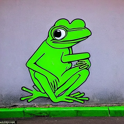 Image similar to pepe the frog street art by Banksy