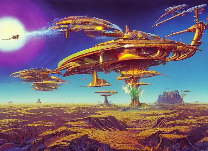 Image similar to 3 d octane render by kilian eng, chris foss, rodney matthews, robert mccall, jacek yerka and vladimir kush, oil on canvas