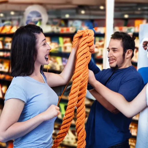 Image similar to people fighting for the best rope at the store