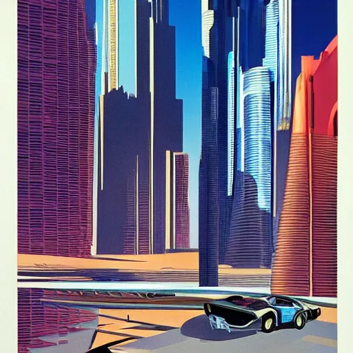 Image similar to gta : dubai, by syd mead