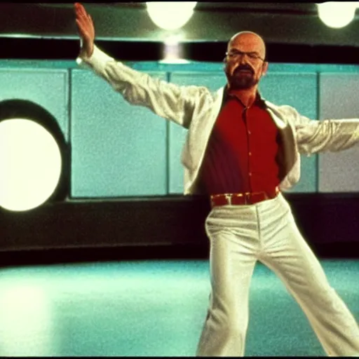 Prompt: A still of Walter White dancing in Saturday Night Fever (1977)