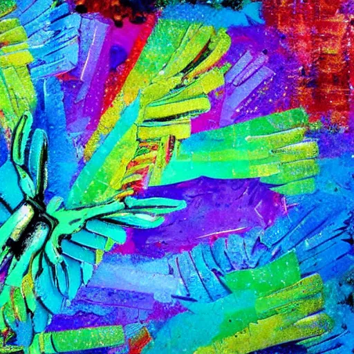 Image similar to you make me feel like dancing dance. spread wings. heart. flight. colorful. beautiful. impasto. texture