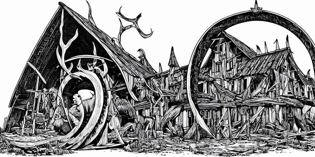 Prompt: Viking palace, beautiful vector art by aaron horkey, pure b&w