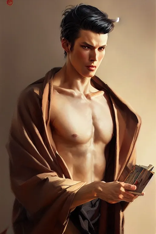 Prompt: attractive male, taoism, painting by greg rutkowski, j. c. leyendecker, artgerm