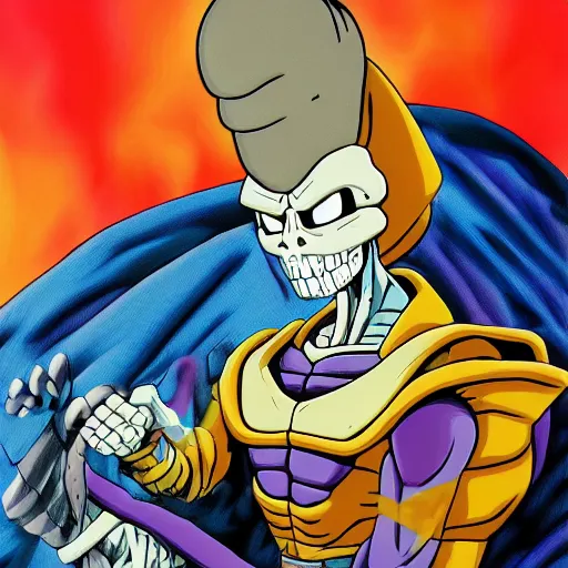 Image similar to portrait painting of skeletor as beerus, art by akira toriyama, 4 k, dragon ball artstyle, cel shaded, highly detailed, epic lighting