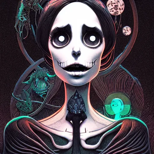 Prompt: portrait top light, by killian eng and joe fenton and martin deschambault and conrad roset, inspired by nightmare before christmas, etching, fine, sharp high detail,