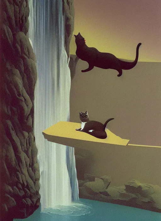 Image similar to a waterfall of nun-cats Edward Hopper and James Gilleard, Zdzislaw Beksinski, Mark Ryden, Wolfgang Lettl highly detailed