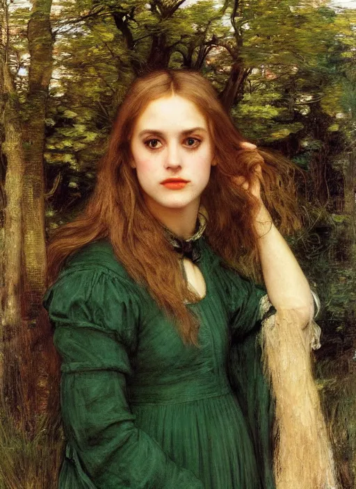 Image similar to a beautiful painting of young alicia silverstone by John Everett Millais and Dante Gabriel Rossetti and John Collier and john william waterhouse, pre-raphaelite, detailed, trending on artstation, hd, masterpiece