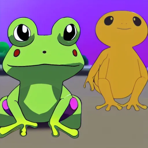 Prompt: frog made out of other frogs, wes anderson, screenshot from pokemon sword and shield