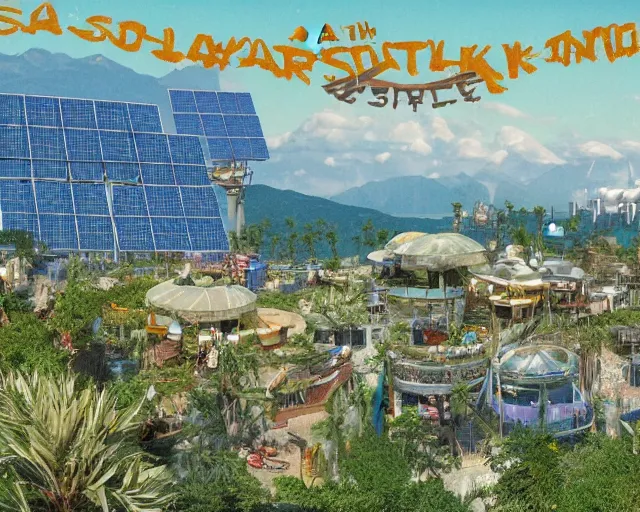 Prompt: a postcard from a solarpunk vacation