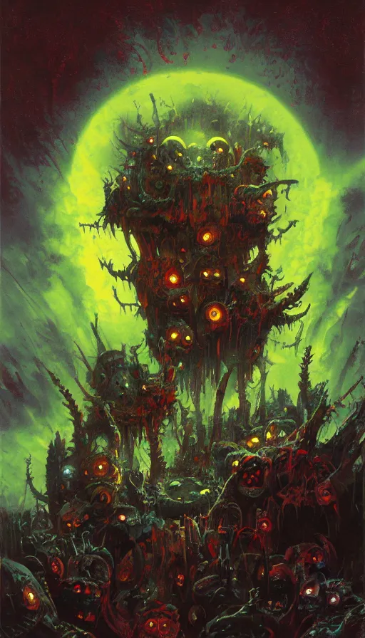 Prompt: a storm vortex made of many demonic eyes and teeth, by paul lehr,