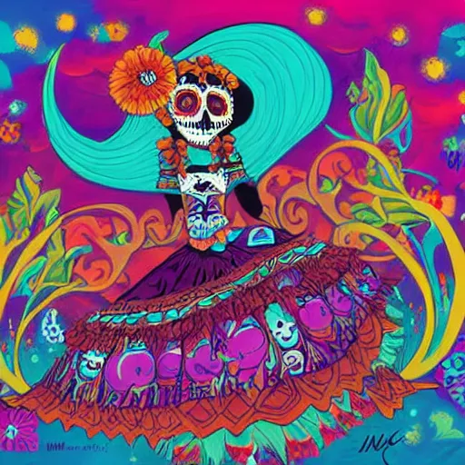 Prompt: los muertos moana, art by michael miller