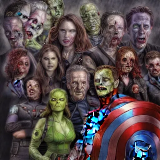 Image similar to a portrait of the avengers as zombies, highly detailed, digital photo, hdri, by christopher bretz and john carpenter, vivid colors, high contrast, 8 k resolution, intricate, photorealistic, smooth, psychedelic color scheme, concept art, award winning, cg society contest winner