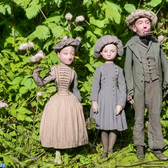 Prompt: detailed, sharp, a girl and a boy standing next to some strange wild alien plants, looking happy, wearing 1840s era clothes, their small pet tiny alien creature is standing nearby, in a park on a strange alien planet, extremely highly detailed, 70mm still from a classic period sci fi color movie, 4k, 35mm macro lens, cinematic lighting