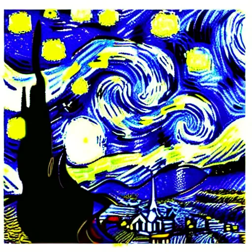 Prompt: Starry night in the style of edward gorey, masterpiece, high quality, digital art