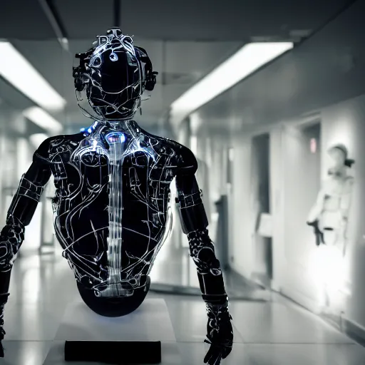 Image similar to operation, diverse medical cybersuits, from the side, macro, wide wide angle, vivid, elaborate, highly detailed, beautiful lighting