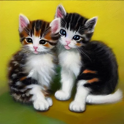 Image similar to cute kittens, oil on canvas, masterpiece!!!!!!!!!!!!!!!!