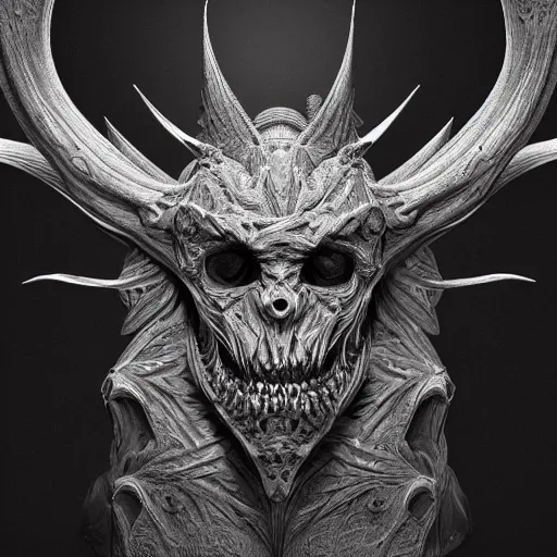 Prompt: A 3D render of a demonic creature, symmetrical features, detailed, intricate details, dark, atmospheric, hyper-detailed, trending on Artstation