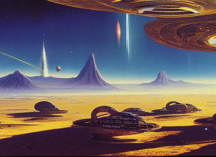 Image similar to a spaceport in an empty landscape by bruce pennington