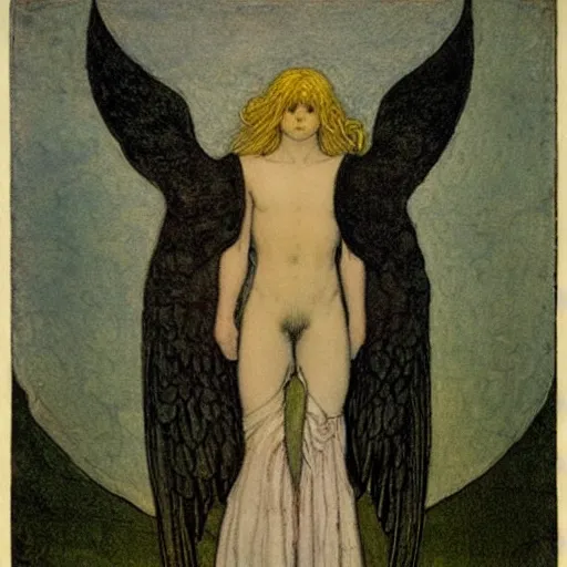 Prompt: repentant male angel by John Bauer