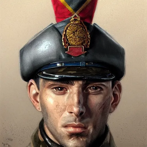 Image similar to portrait of a spanish republican officer ruben ruiz ibarruri, tragic, military art, fantasy, hd shot, digital portrait, beautiful, artstation, comic style, by artgerm, guy denning, jakub rozalski, magali villeneuve and charlie bowater