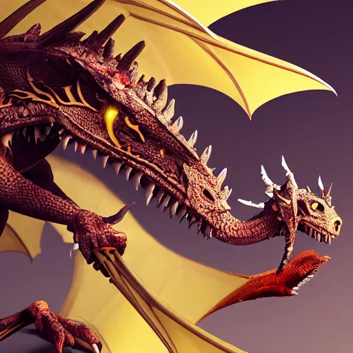 Image similar to an injured damaged dragon with patchy yellow scales and exposed bones and has a broken wing and leg, fantasy, intricately detailed, 8 k render, ultra high resolution, octane render, trending on artstation