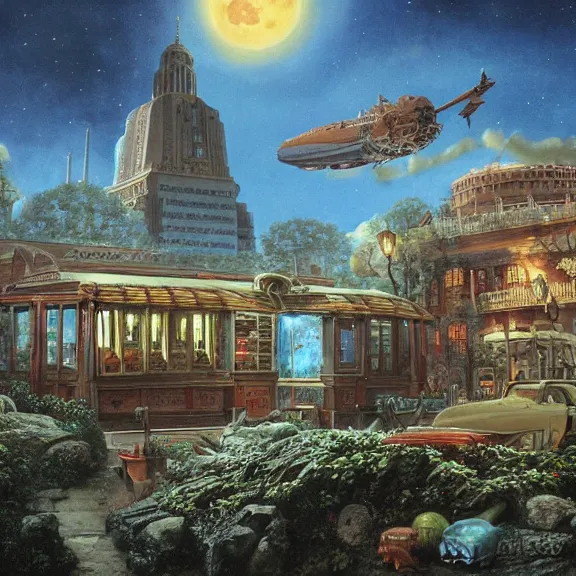 Image similar to Flan, science fiction matte painting, highly detailed, Thomas Kincaid