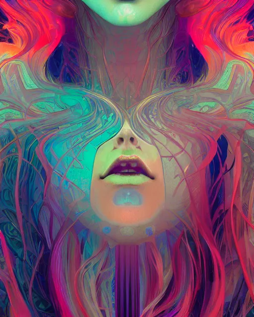 Prompt: glitch art close up portrait vampire, flowing hair, glitches, vaporwave, highly detailed, very intricate, graphical errors, art deco, neon glitch, chromatic aberration, harsh lighting, award - winning, unreal engine 5, illustration by mandy jurgens and alphonse mucha and alena aenami, glitch color palette, featured on artstation