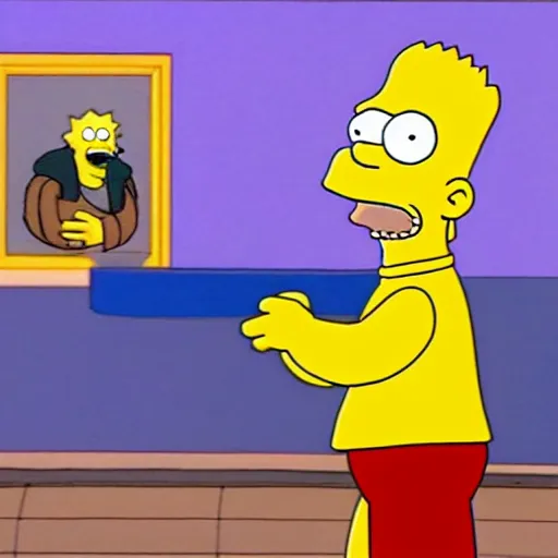 Image similar to emperor palpatine choking bart simpson in simpsons cartoon