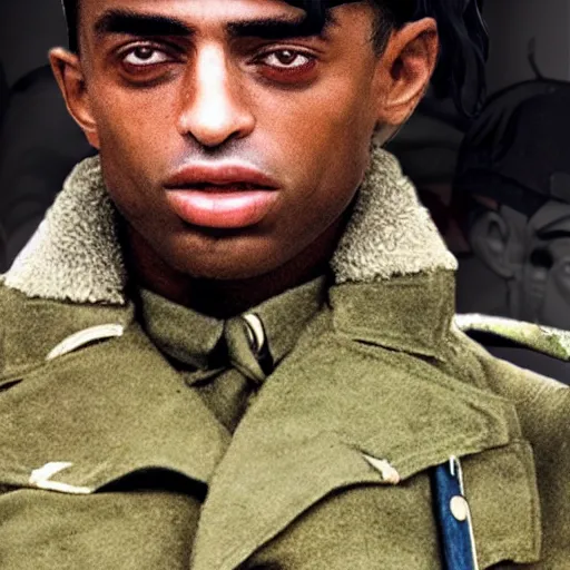 Image similar to playboi carti as a german world war ii soldier 4 k detailed super realistic