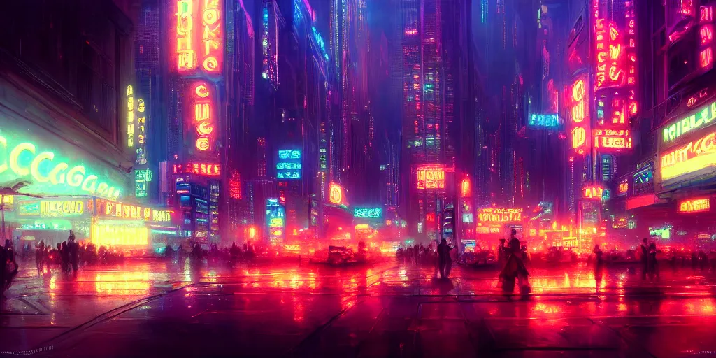 Chicago by Neon Light, in the style of Cyberpunk | Stable Diffusion