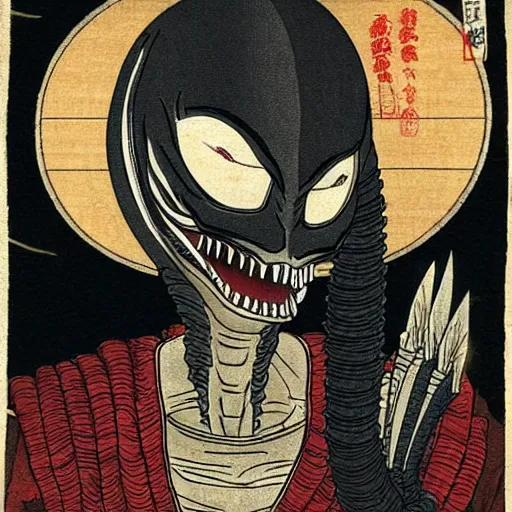 Prompt: xenomorph alien in the edo period. realistic.