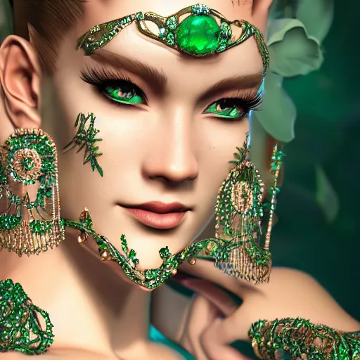 Image similar to wonderful princess of emerald with fair skin, ornate 8 k gorgeous intricate detailed, accent lighting, dramatic light, octane render