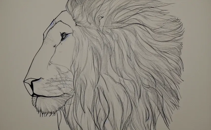 Image similar to single line full body drawing of a lion lying. single line challenge. winner