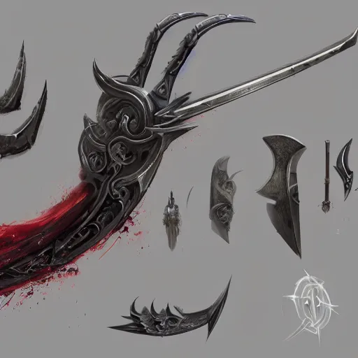 Prompt: concept art of scythe weapon, scythe design, fantasy scythe, weapons concept art, design, rpg, weapon, detailed, digital art, incredible, digital painting, no noise, global illumination, warm lighting, vivid, intricate details, ultra realistic, volumetric lighting, warm colors advance, cell shading, hyper realism, matte painting, highly detailed