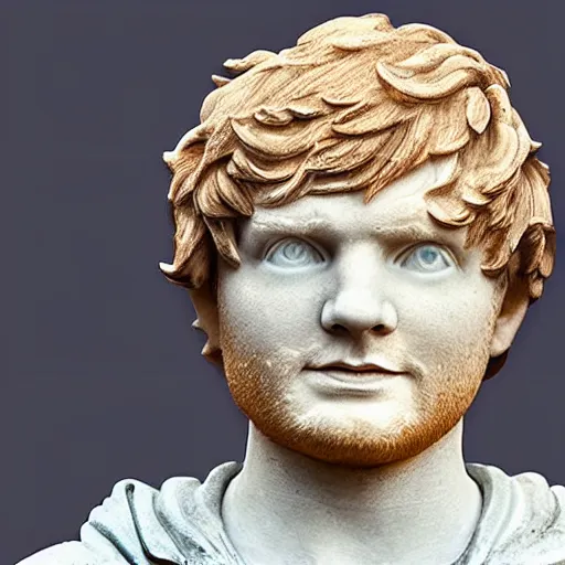 Prompt: awkward upclose image of marble statue of ed sheeran, ultrarealistic, sharp focus