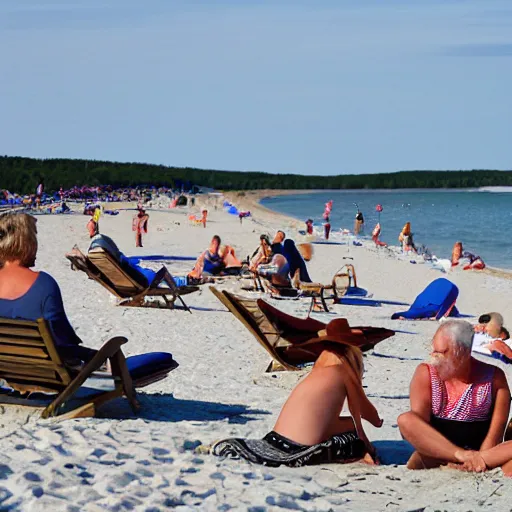 Prompt: People relaxing at Whitecrest Beach in Cape Cod