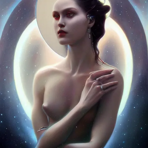 Image similar to a beautiful portrait of a celestial goddess by Jim Burns and Tom Bagshaw